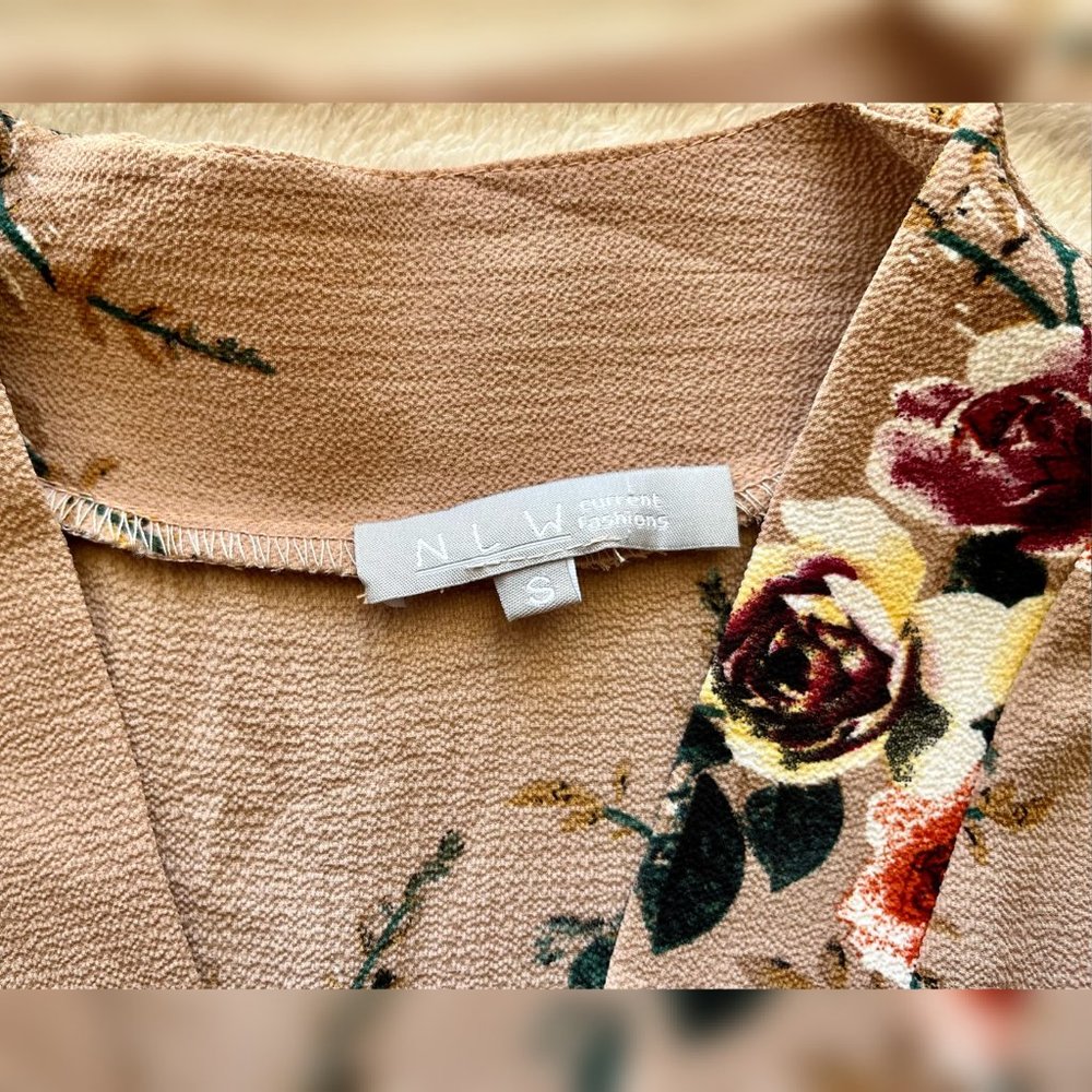 Beige Floral Romper with Belt - Picture 2 of 3